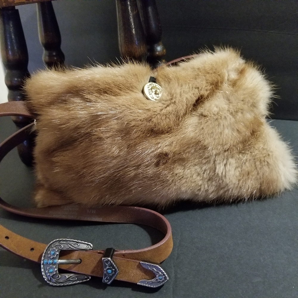 American Eagle Outfitters Faux Fur Cowhide Strap Southwestern Crossbody